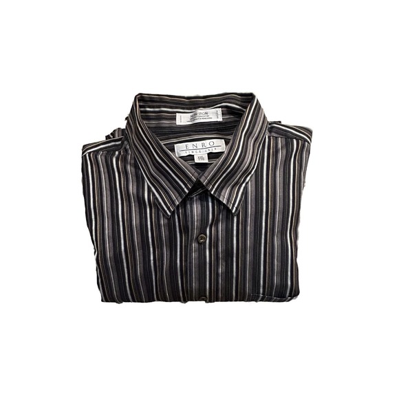 ENRO Men's Dress Shirt Sz 2XL Long Sleeve Dk Brown Stripes, Non-Iron! Large Nice - Picture 6 of 11